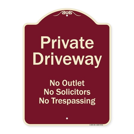 Signmission Designer Series-Private Driveway No Outlet Solicitors Or Trespassing, 24" H, BU-1824-9781 A-DES-BU-1824-9781